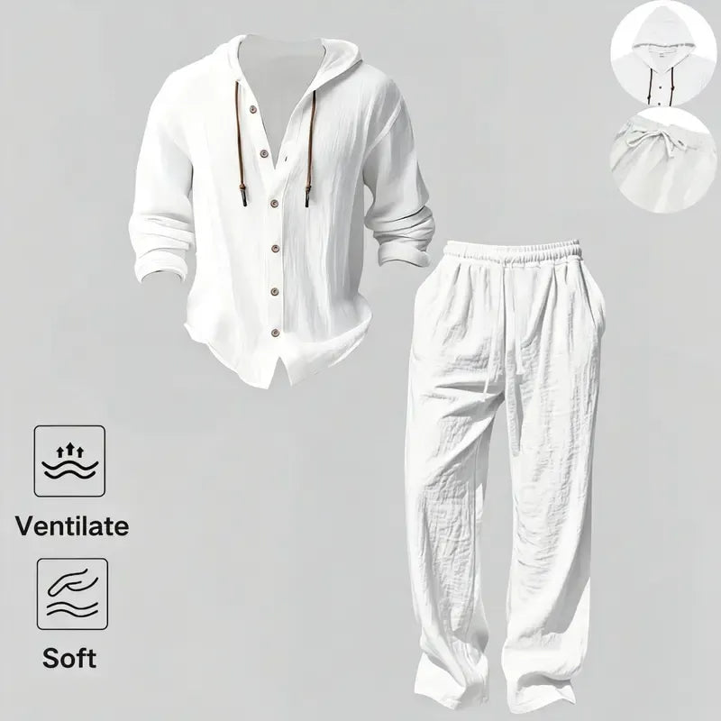 Men's Linen Hooded Two-Piece Set