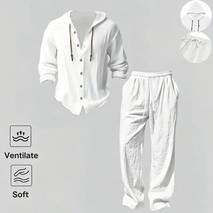 Men's Linen Hooded Two-Piece Set