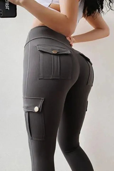 Solid Flap Pocket High Waist Sports Leggings
