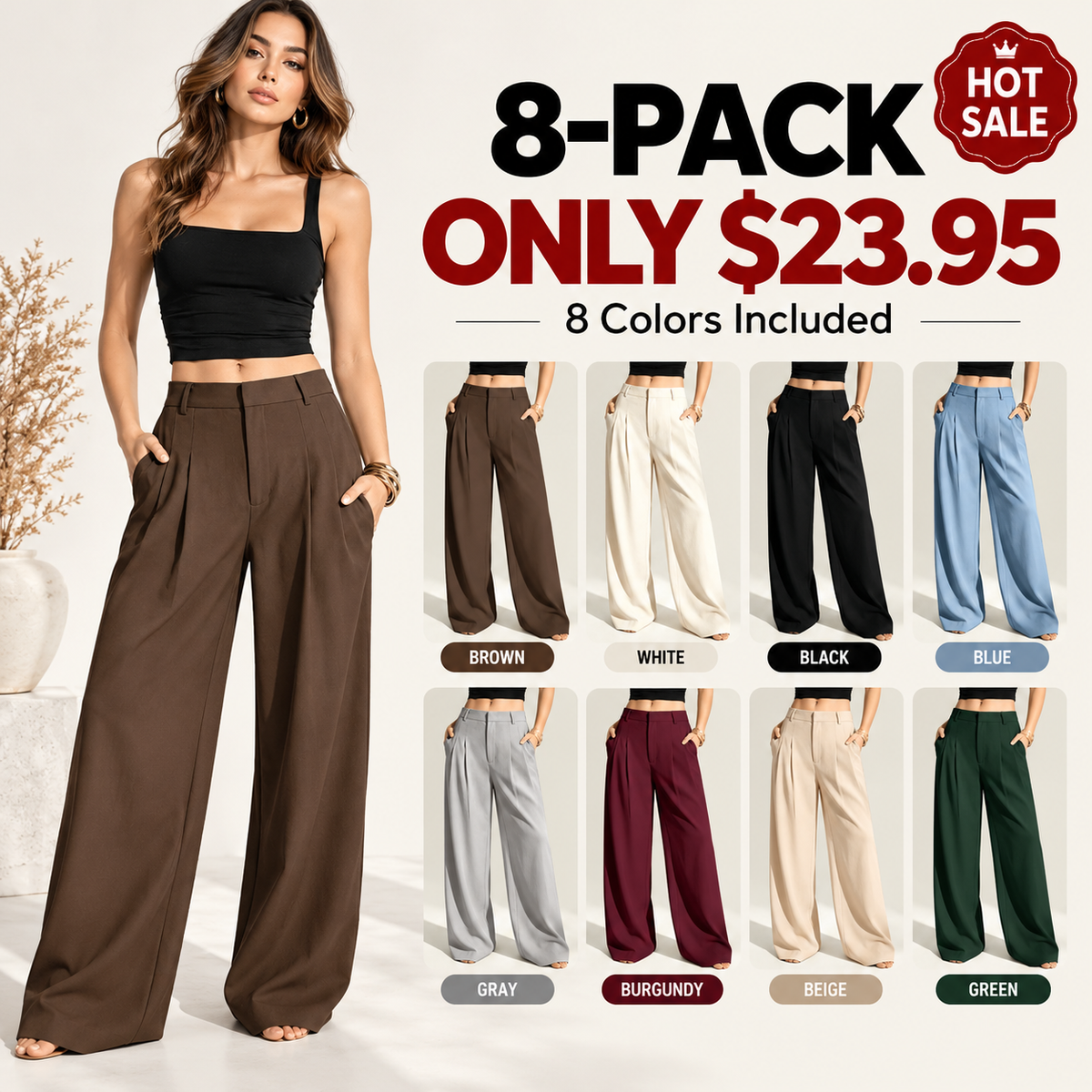 [LAST DAY SALE]Women’s High-Waist Wide-Leg Pants with Free Belt