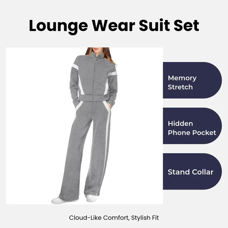 Lounge Sets for Women 2025 Sweatsuit 2 Piece Outfits Sweatshirt Wide Leg Sweatpant Tracksuit Matching Set
