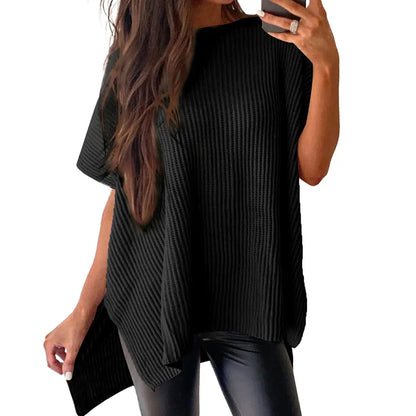 🔥Hot Sale💥 - Women's Round Neck Batwing Short Sleeve Loose Knit Top
