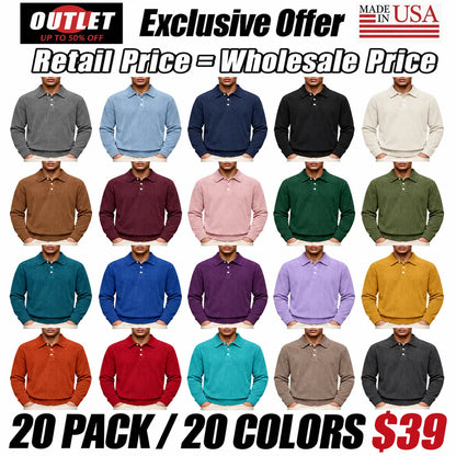 Men's Casual Comfortable Solid Lapel Long Sleeve Polo Shirt