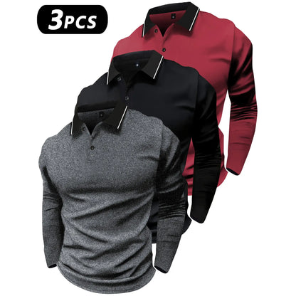 2-Pack Men's Long-Sleeved Lapel Polo Shirts