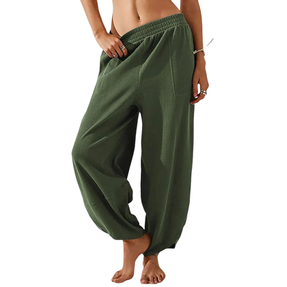 Women's Baggy Wide-Leg Pants - Casual, Elastic-Waisted, Bohemian Minimalist Basic Women's Clothes Bottom with Pockets,summerwins