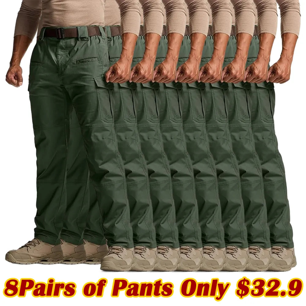 Men's Flex Stretch Tactical Pants, Water Resistant Ripstop Cargo Pants