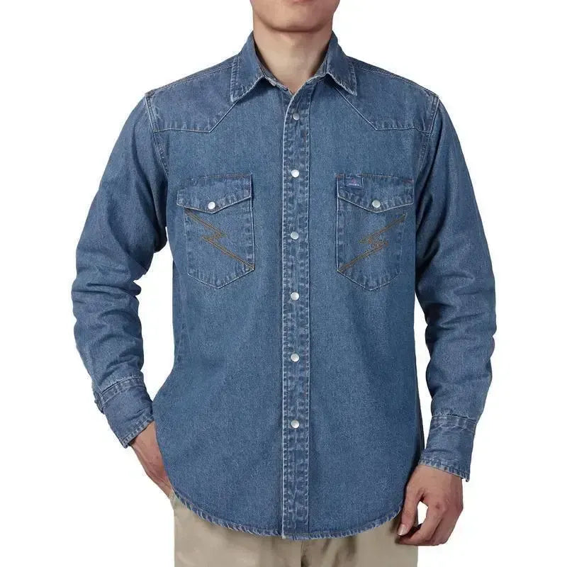 Men's Long Sleeve Stone-Washed and Pre-Washed Denim Work Shirt