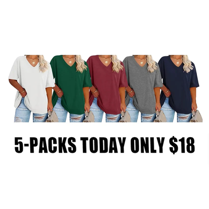 🔥 Limited-Time Offer:Women's Plus Size V Neck T Shirts Loose Fit Cotton Tunic Tops