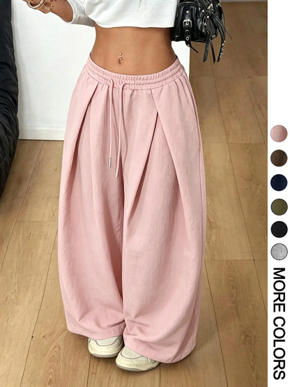Women's Wide Leg Sweatpants – Drawstring Elastic Waist Casual Sporty Streetwear