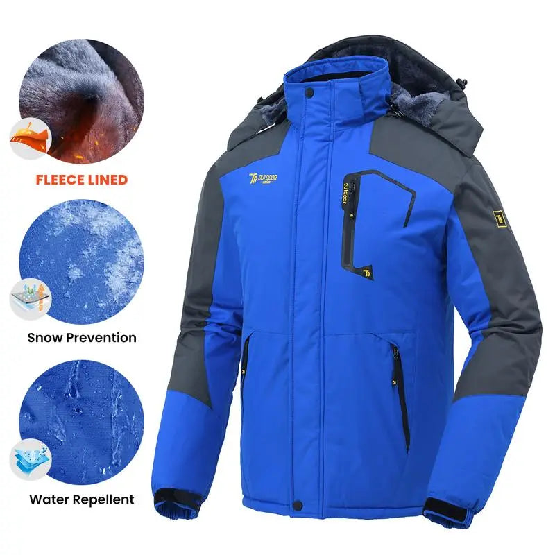 🔥Last day promotion⚡Men's Ski Snow Jacket  Waterproof Insulated Fleece Outdoor Mountain Hooded Winter Coat