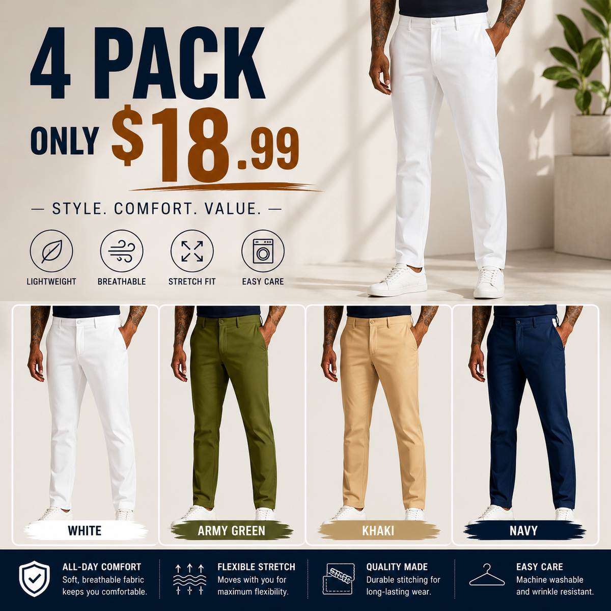 Men's Stretch Straight-Leg Golf Pants