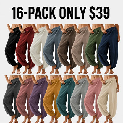Womens Baggy Wide Leg Pants Casual Elastic Waisted Palazzo Harem Pants with Pockets