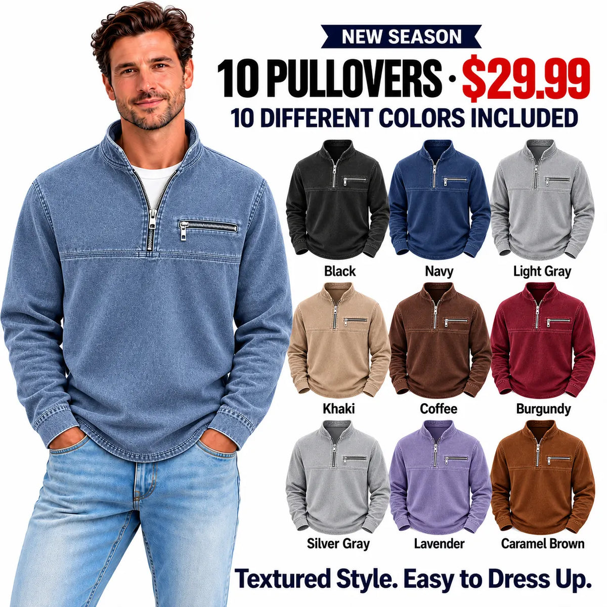 Vintage Washed Cotton Quarter Zip Henley Shirt