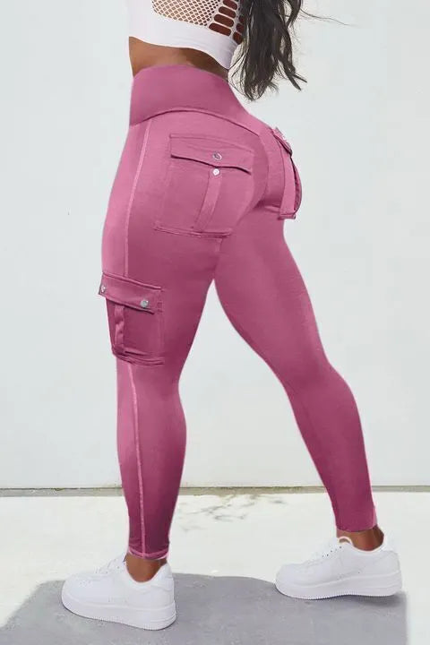 Solid Flap Pocket High Waist Sports Leggings