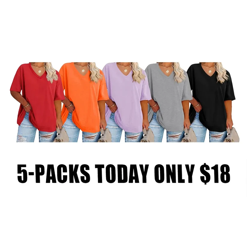 Women's Oversized Short Sleeve V-Neck Blouse – Lightweight Casual Summer Top