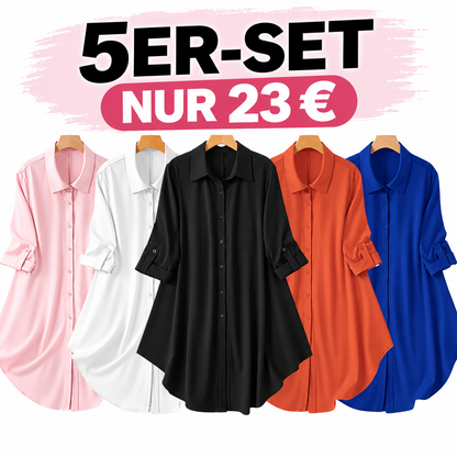 Einfarbige Damen Longbluse mit Knopfleiste – Große Größen für Frühling & Herbst