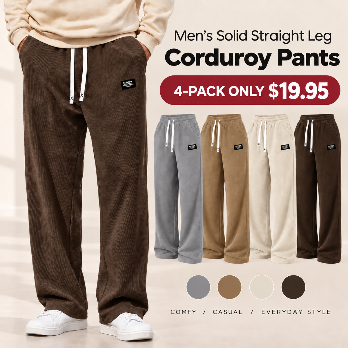 LAST DAY SALE Men's Relaxed Straight Leg Corduroy Pants - 100% Cotton