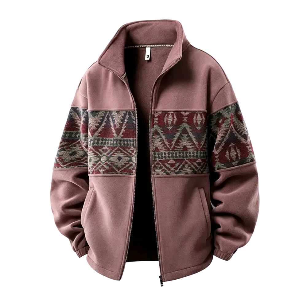 Men's Ethnic Pattern Full-Zip Fleece-Lined Long-Sleeve Jacket