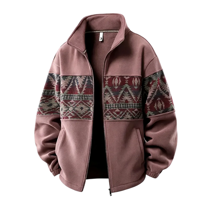 Men's Ethnic Pattern Full-Zip Fleece-Lined Long-Sleeve Jacket