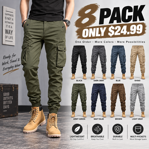 Men's Multi-Color Cargo Joggers – Multi-Pocket Casual Pants