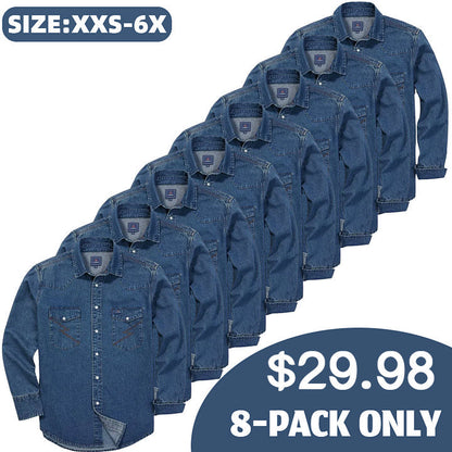 ✨Hot Sale✨Men's Long Sleeve Stone-Washed and Pre-Washed Denim Work Shirt