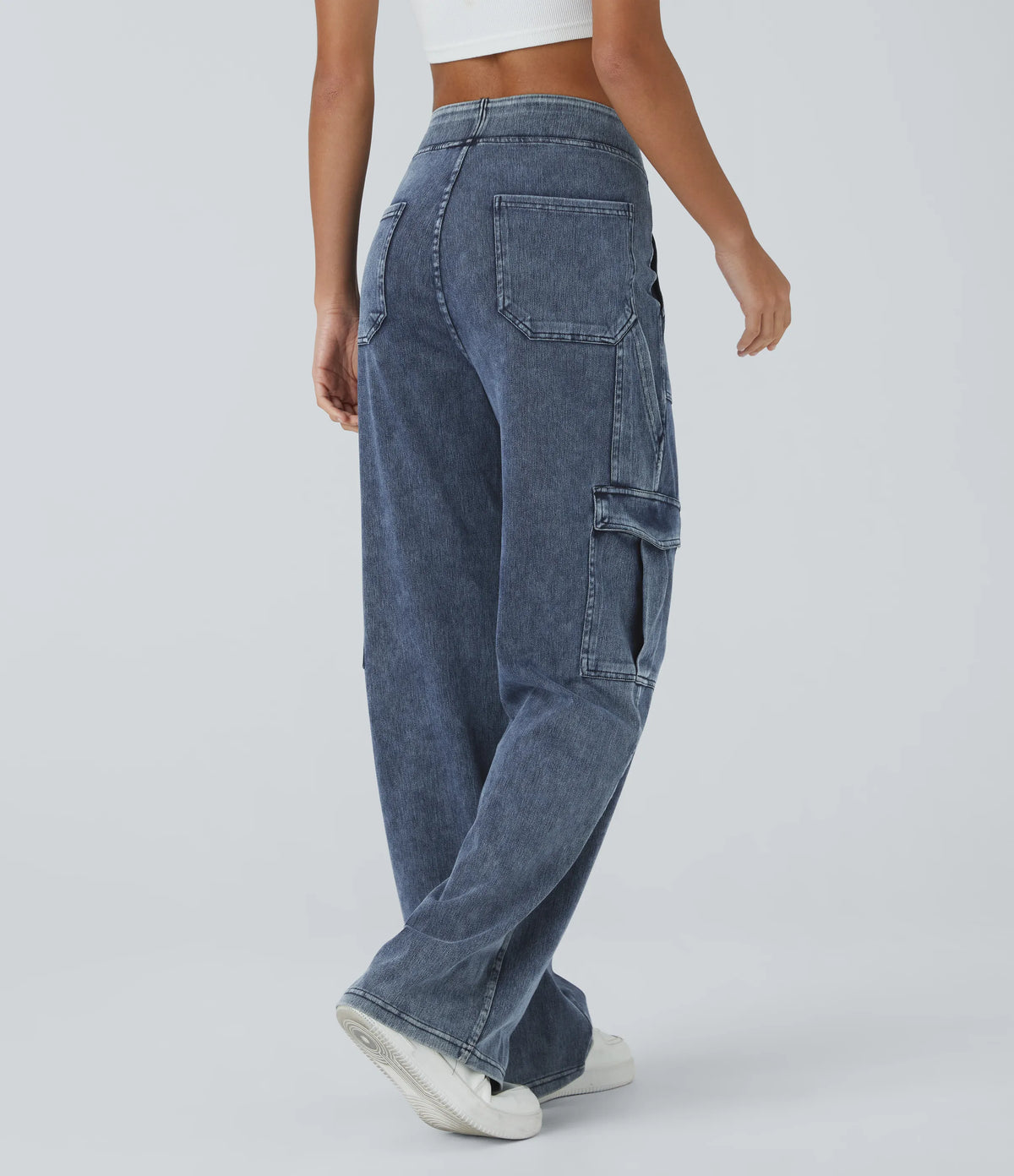 Mid Rise Multi Pockets Straight Leg Stretch Casual Cargo Jeans