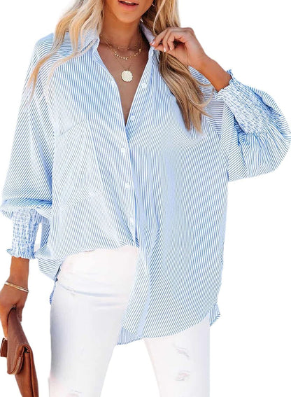 Women's Striped Oversized Button Down Shirt | Casual Long Sleeve Top