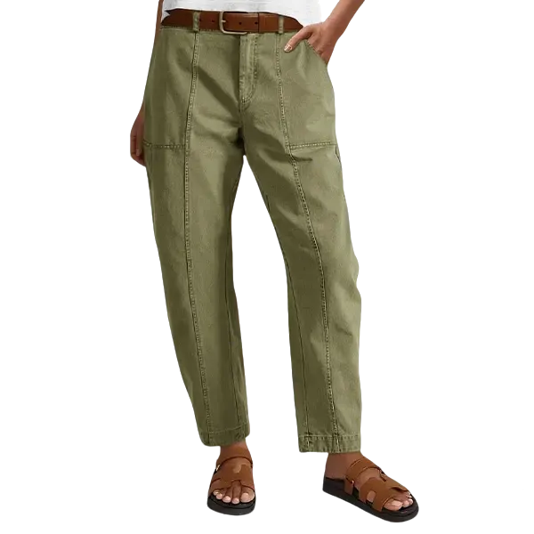 Solid Mid-Rise Baby Barrel Pants, High Stretch, Deep Pockets-6