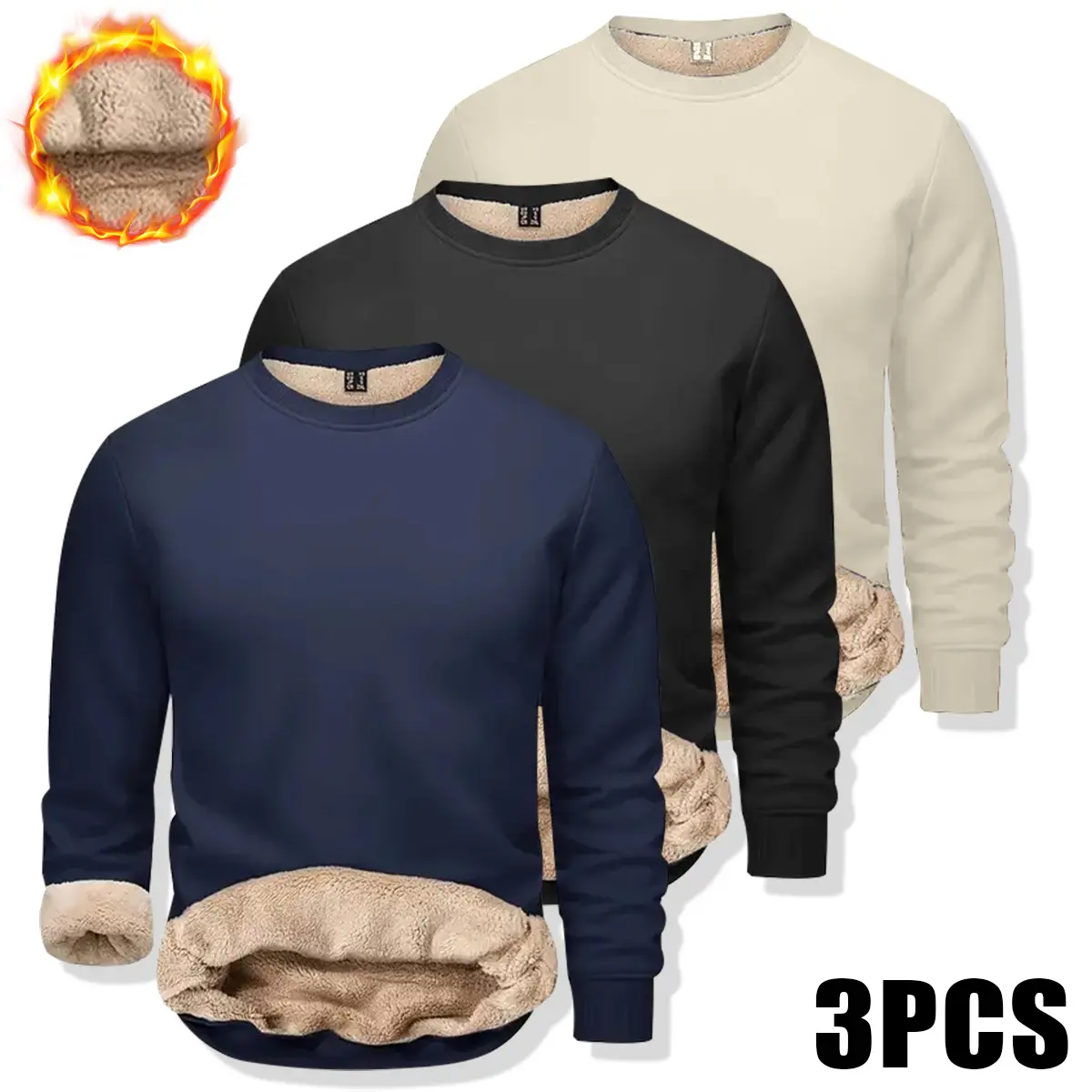 Men's 6-Pack Faux-Fleece Lined Crewneck Sweatshirts – Wind-Resistant Fitted Pullover Tops