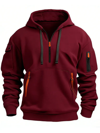 Men's autumn&winter hooded fashion sweatshirt with multiple pockets