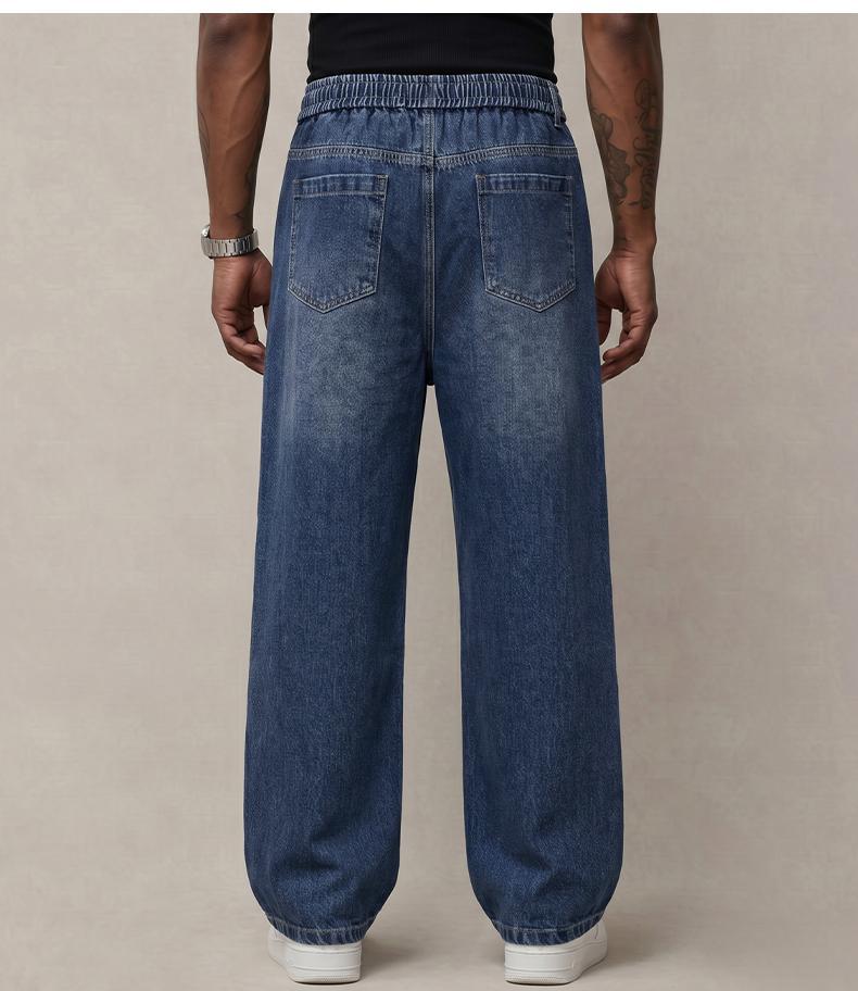 Men's Stretch 100% Cotton Loose Fit Jeans with Elastic Drawstring Waist