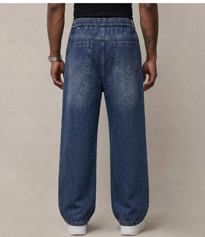Men's Stretch 100% Cotton Loose Fit Jeans with Elastic Drawstring Waist