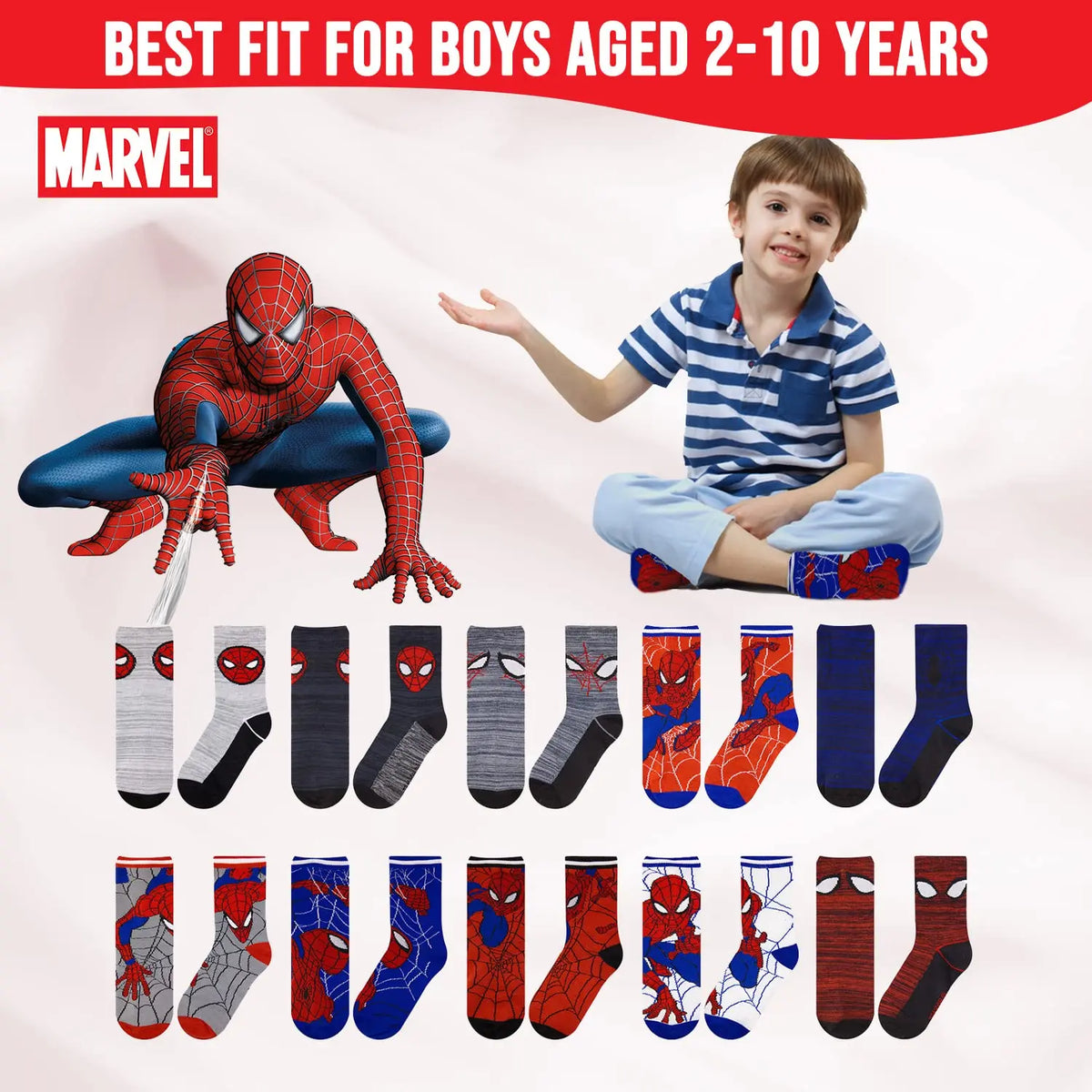 Marvel Spider-Man Boys Printed Youth Socks (10-Pack)