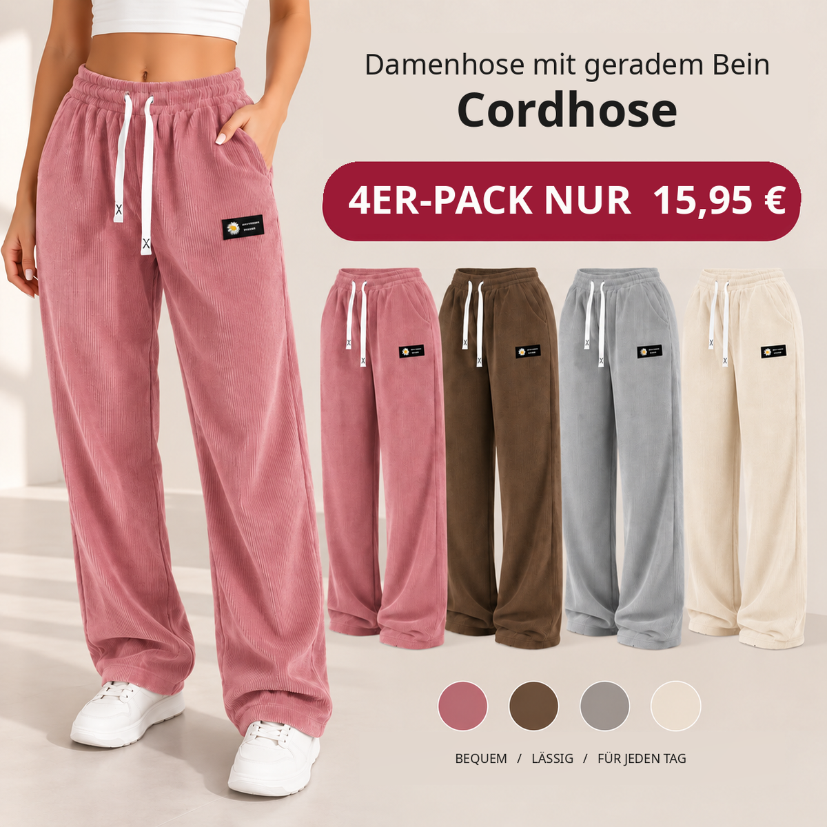 LETZTER VERKAUFSTAG Damen-Cordhose mit geradem Bein – 100 % Baumwolle | Bequem & zeitlos