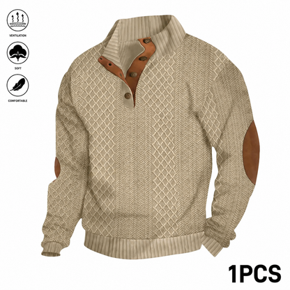 Men's Jacquard Stand Collar Long Sleeve Henley Tops 3-Pack