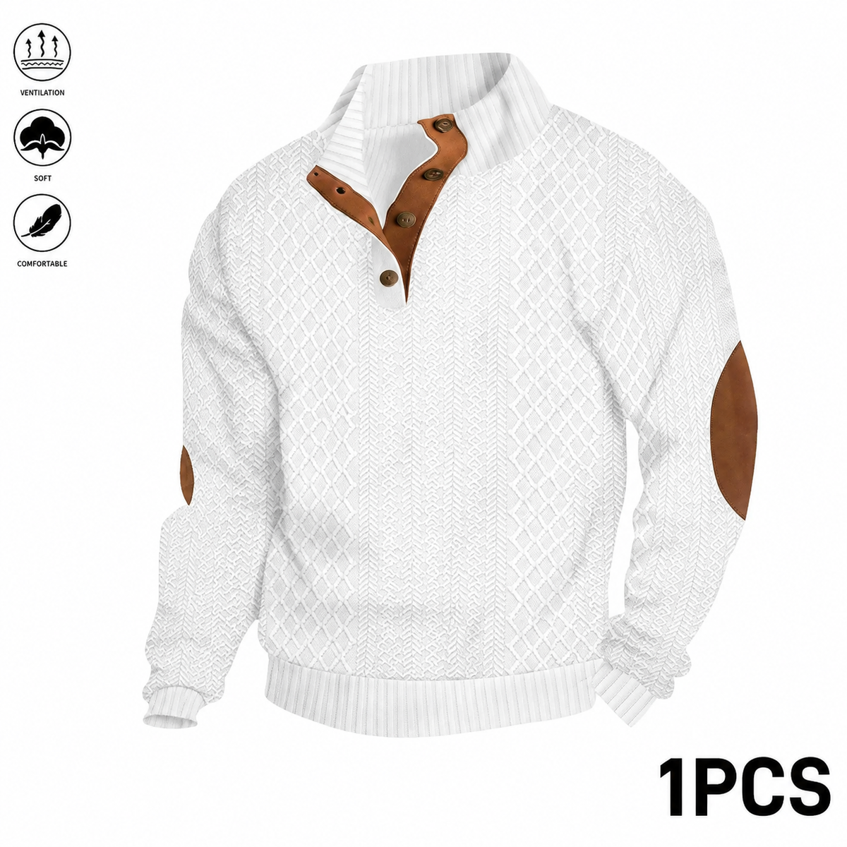 Men's Jacquard Stand Collar Long Sleeve Henley Tops 3-Pack