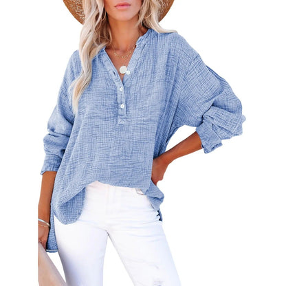 Flash Sale🔥 Women's Cotton V Neck Button Blouse Tops