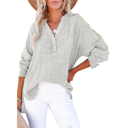 Flash Sale🔥 Women's Cotton V Neck Button Blouse Tops