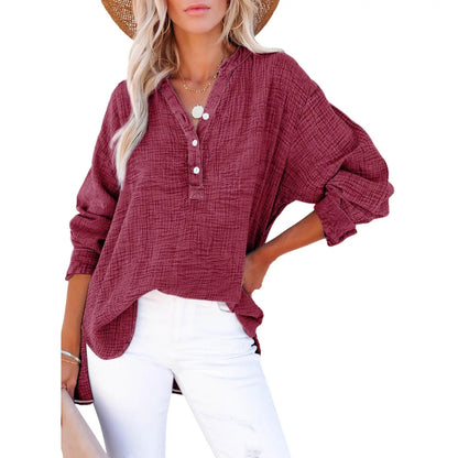 Flash Sale🔥 Women's Cotton V Neck Button Blouse Tops