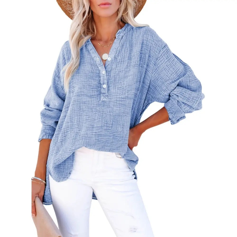 Flash Sale🔥 Women's Cotton V Neck Button Blouse Tops