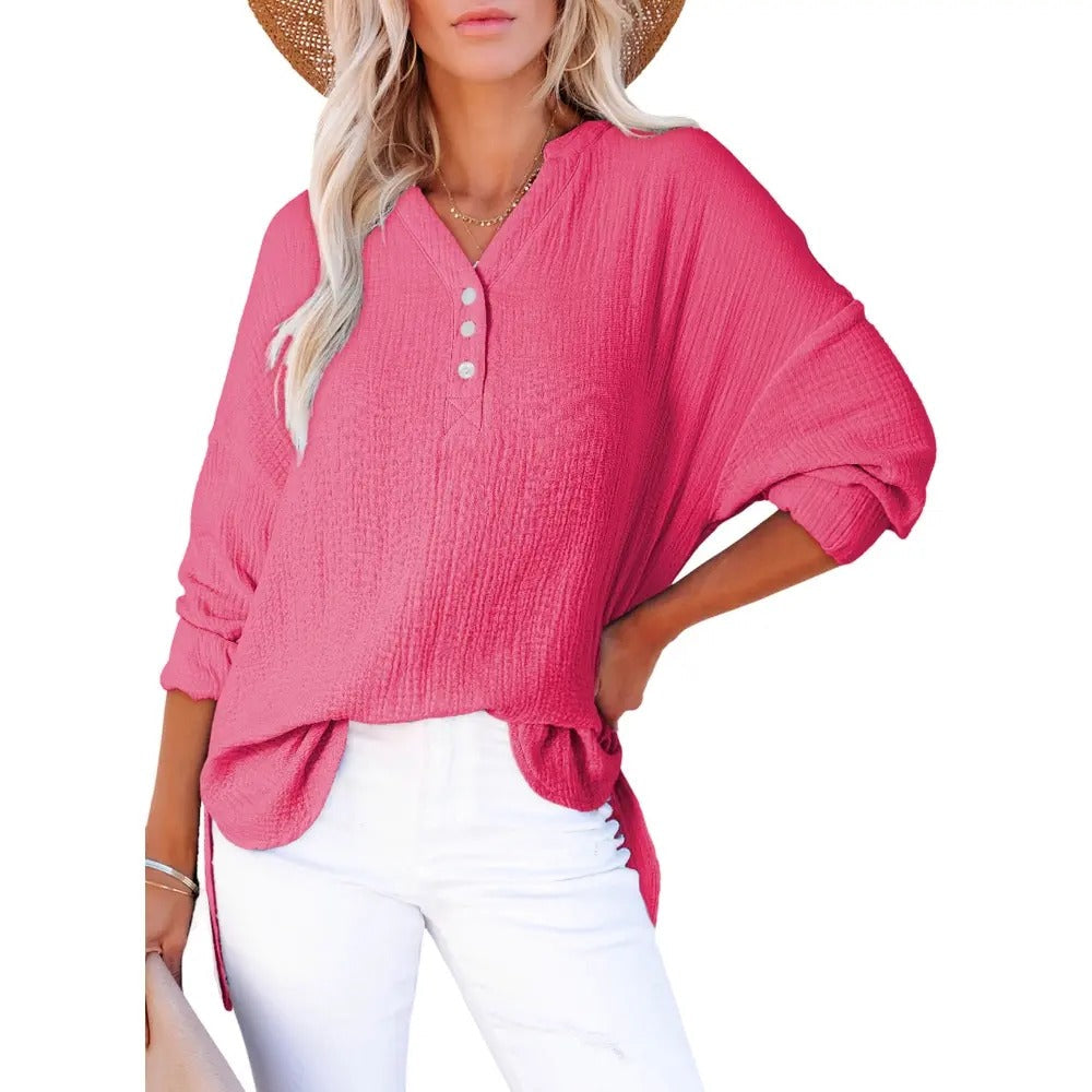 Flash Sale🔥 Women's Cotton V Neck Button Blouse Tops