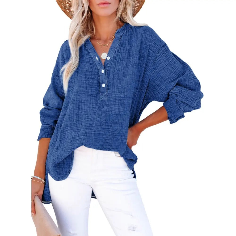 Flash Sale🔥 Women's Cotton V Neck Button Blouse Tops