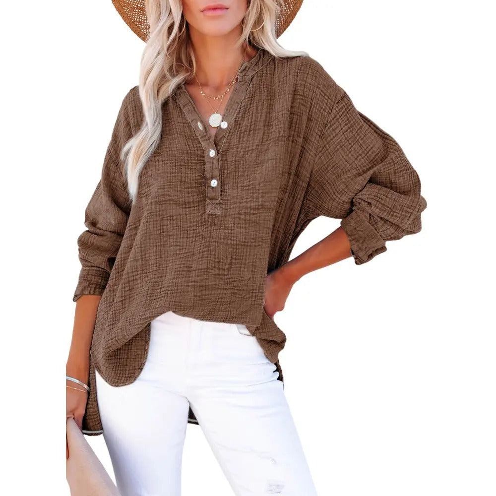 Flash Sale🔥 Women's Cotton V Neck Button Blouse Tops