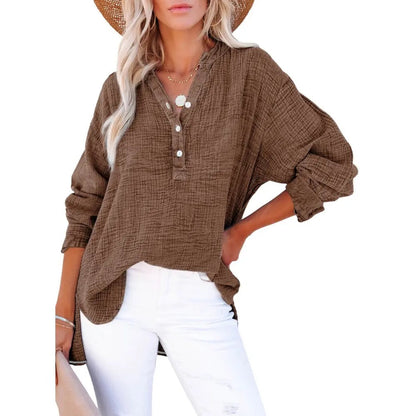 Flash Sale🔥 Women's Cotton V Neck Button Blouse Tops