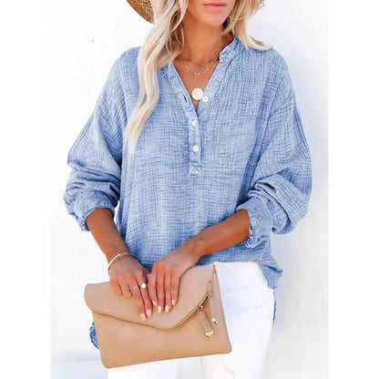 Flash Sale🔥 Women's Cotton V Neck Button Blouse Tops