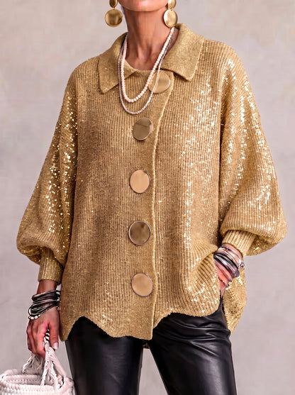🔥 LAST DAY 49% OFF ⏰ Women's Oversized Collared Knit Cardigan – Soft Cozy Fit With Elegant Metal Buttons