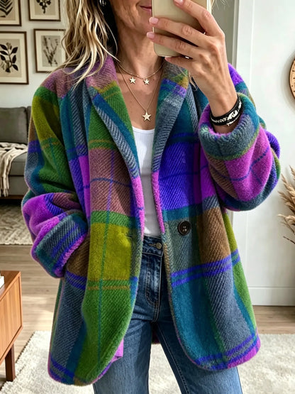 ✨ Cozy Plaid Fleece Coat – Bold Color, Effortless Style