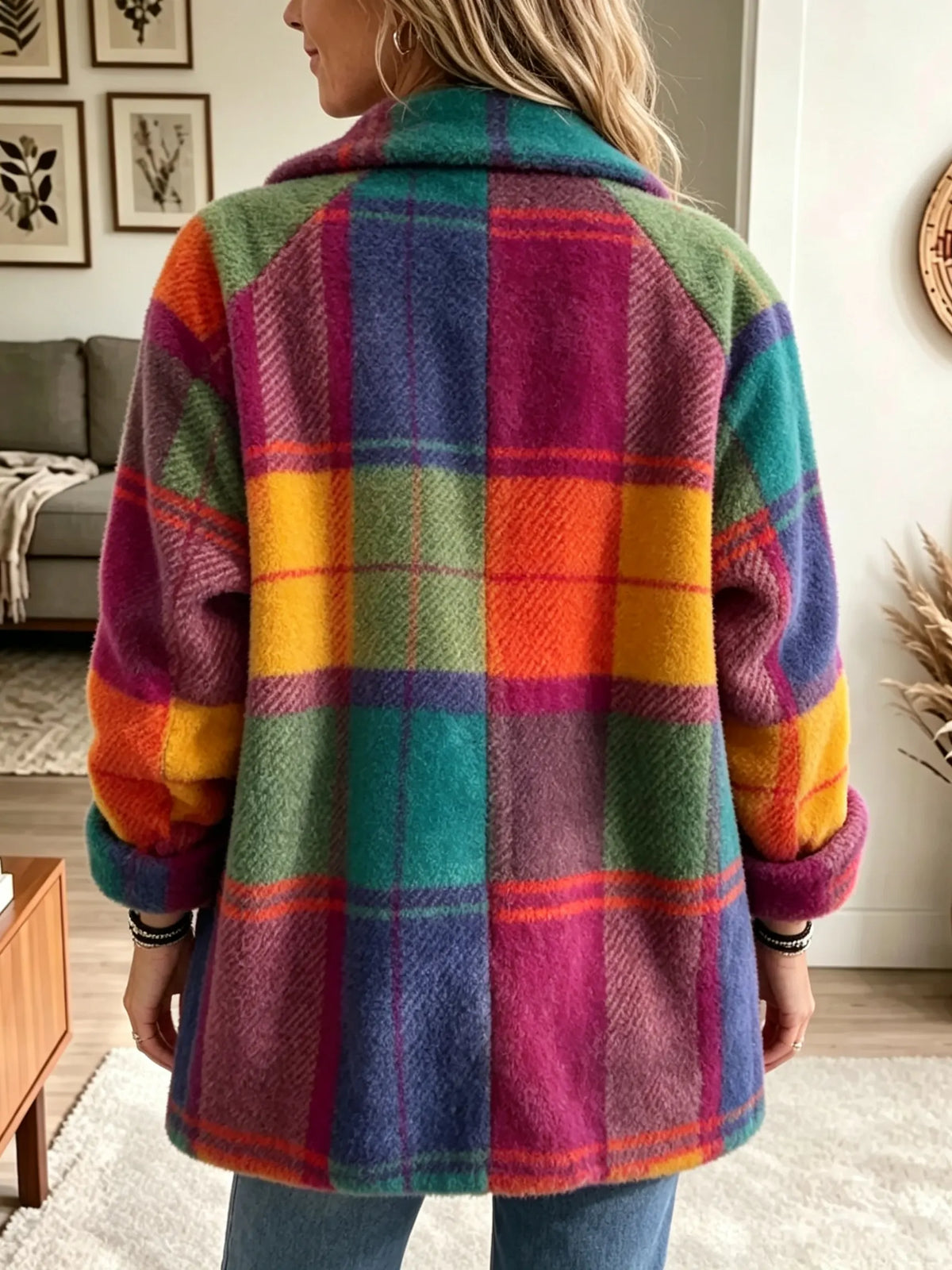 ✨ Cozy Plaid Fleece Coat – Bold Color, Effortless Style