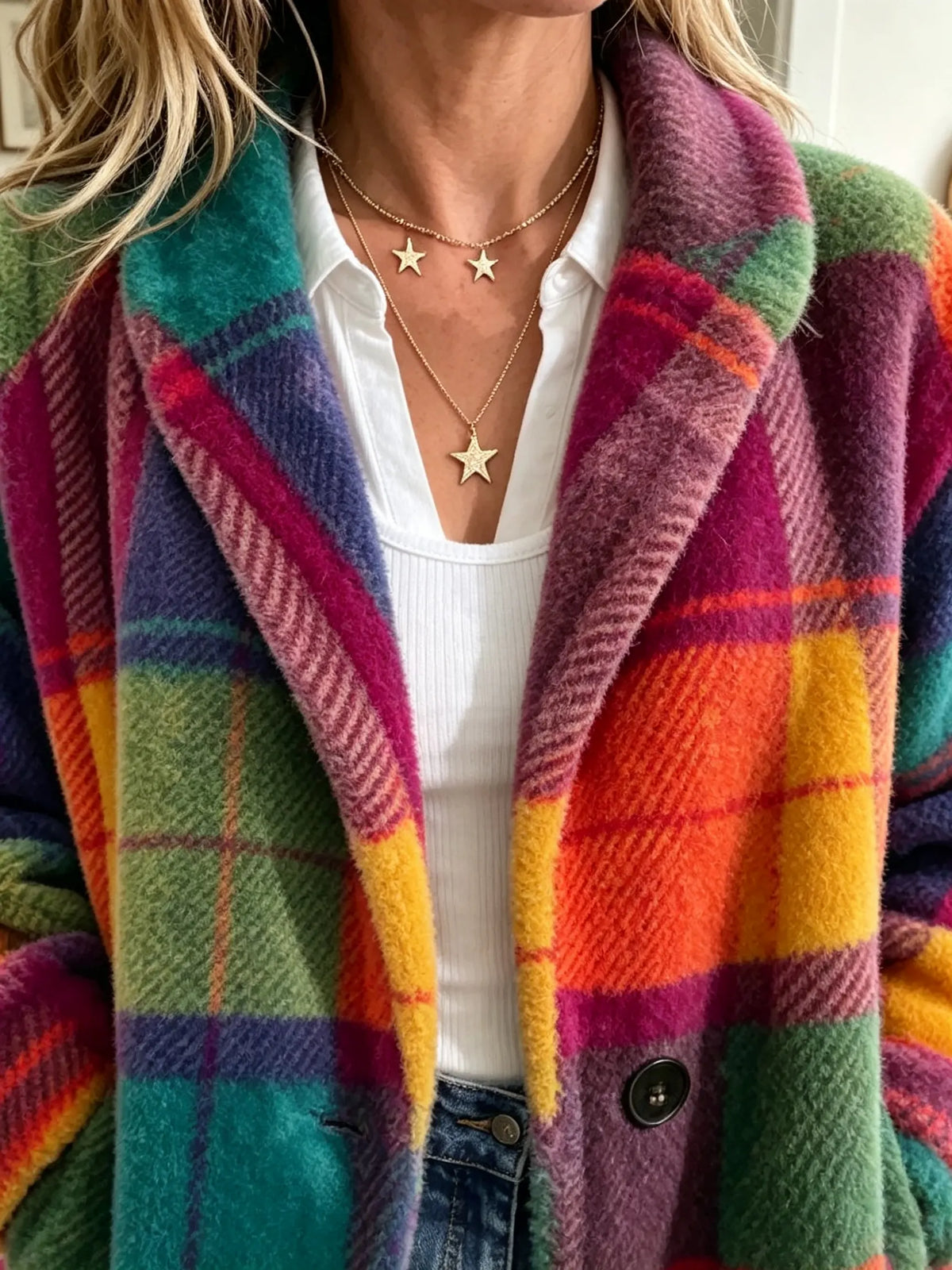 ✨ Cozy Plaid Fleece Coat – Bold Color, Effortless Style