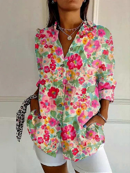 🔥LAST DAY SALE🔥 Women Retro Floral Print Casual Button‑Up Shirt